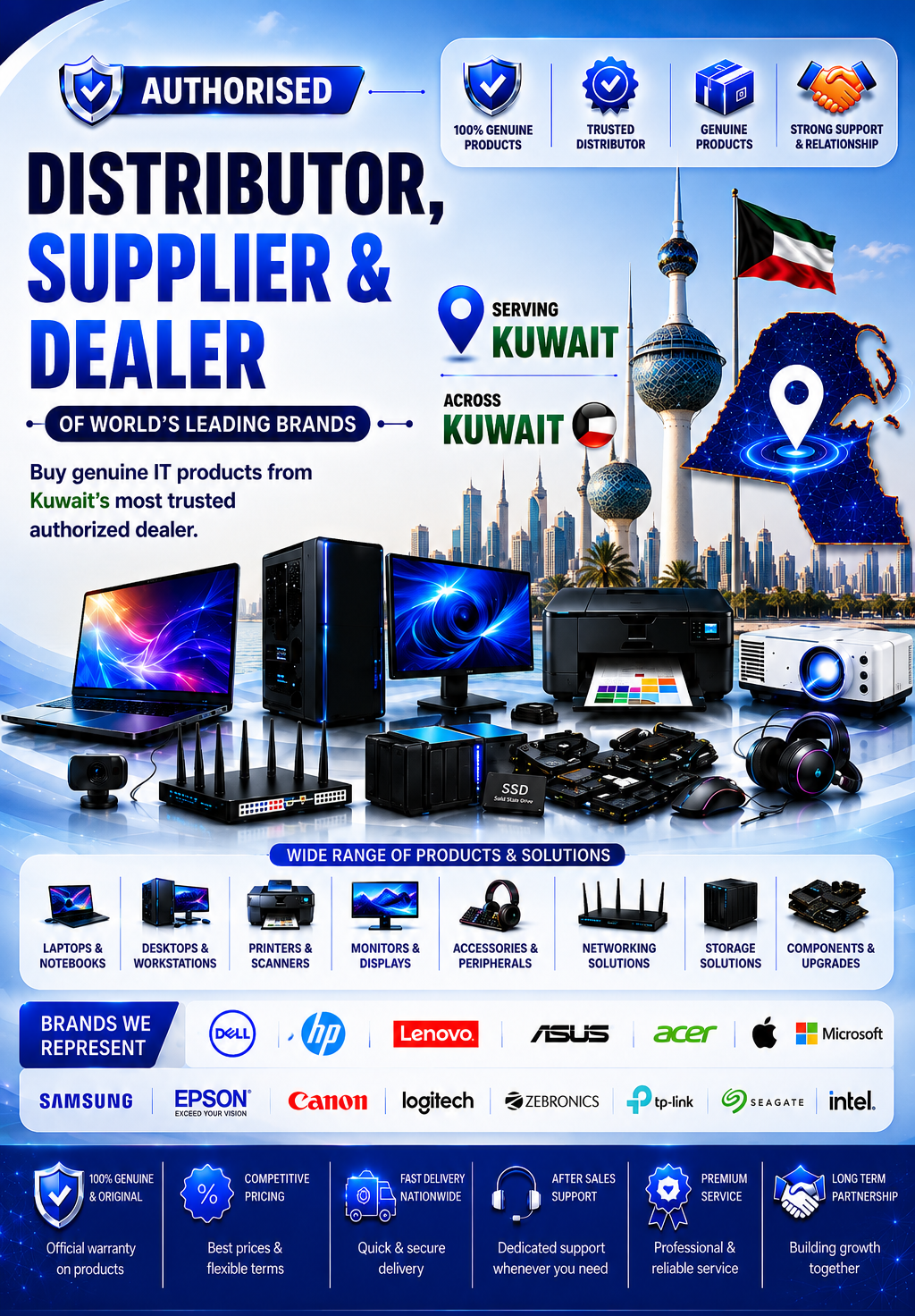Authorized Dealers & Distributors in Kuwait - Apple, HP, Dell, Lenovo, Acer, Logitech, Epson, Zebronics - Sunlite Systems