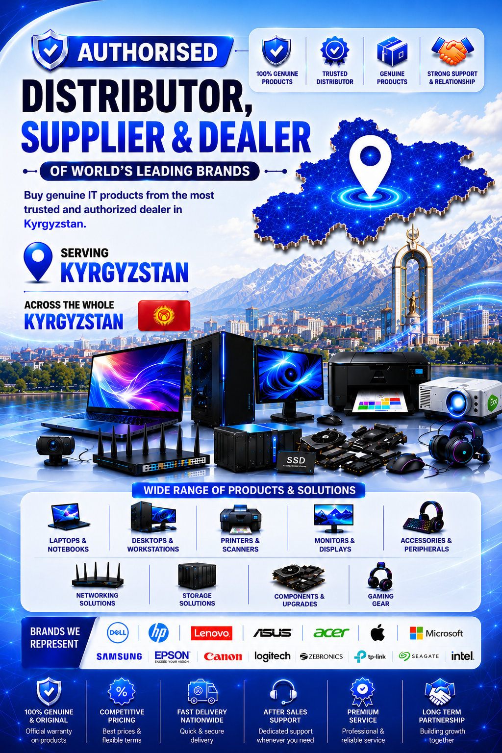 Authorized Dealers & Distributors in Kyrgyzstan - Apple, HP, Dell, Lenovo, Acer, Logitech, Epson, Zebronics - Sunlite Systems