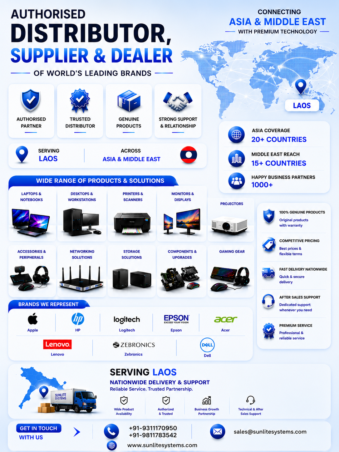 Authorized Dealers & Distributors in Laos - Apple, HP, Dell, Lenovo, Acer, Logitech, Epson, Zebronics - Sunlite Systems