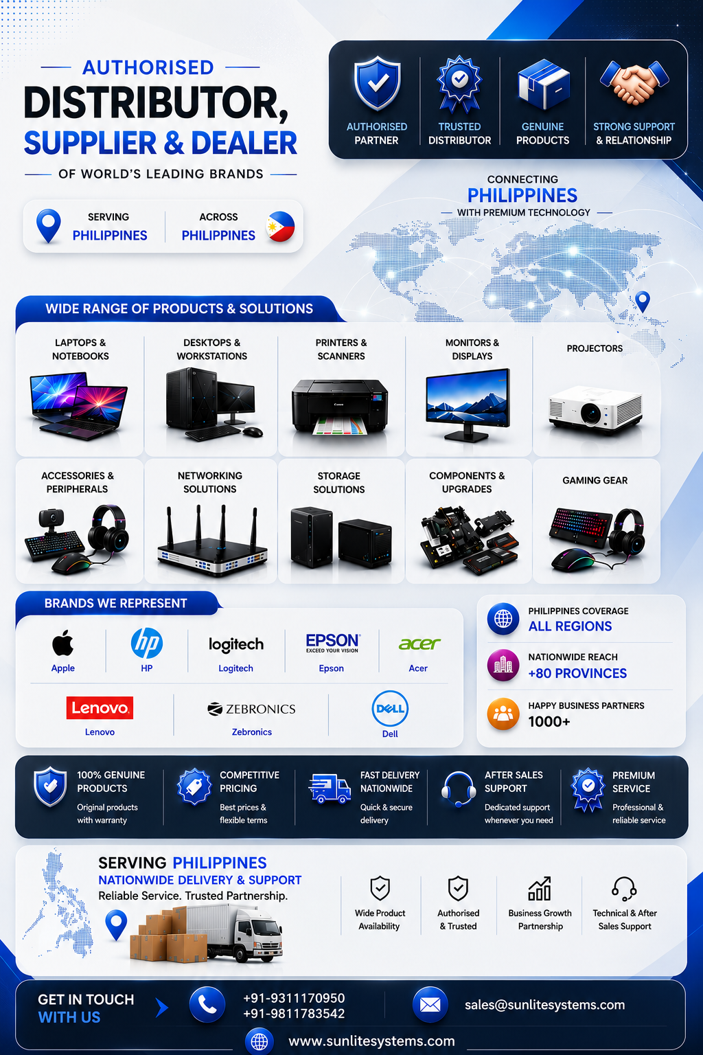 Authorized Dealers & Distributors in Philippines - Apple, HP, Dell, Lenovo, Acer, Logitech, Epson, Zebronics - Sunlite Systems
