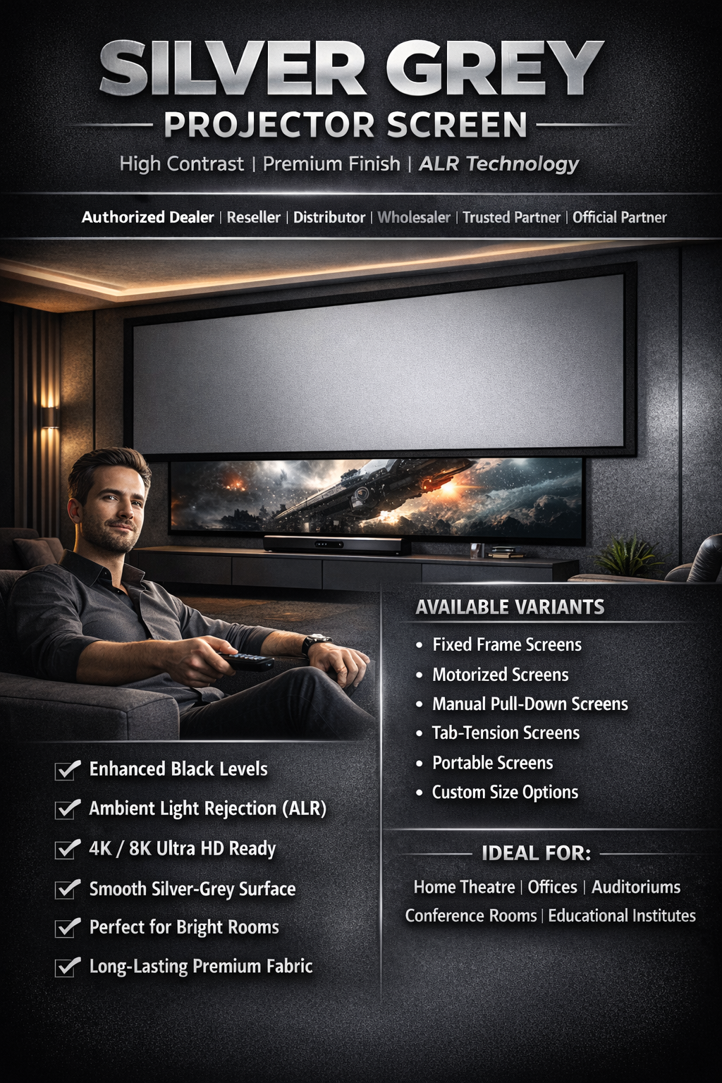 Command Center Silver Grey Projector Screen Systems