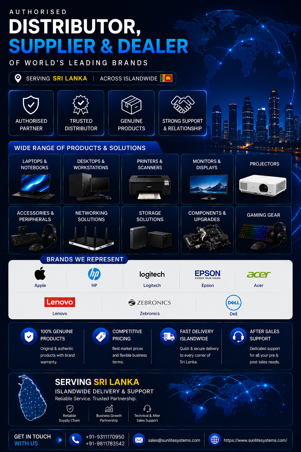 Authorized Dealers & Distributors in Sri Lanka - Apple, HP, Dell, Lenovo, Acer, Logitech, Epson - Sunlite Systems