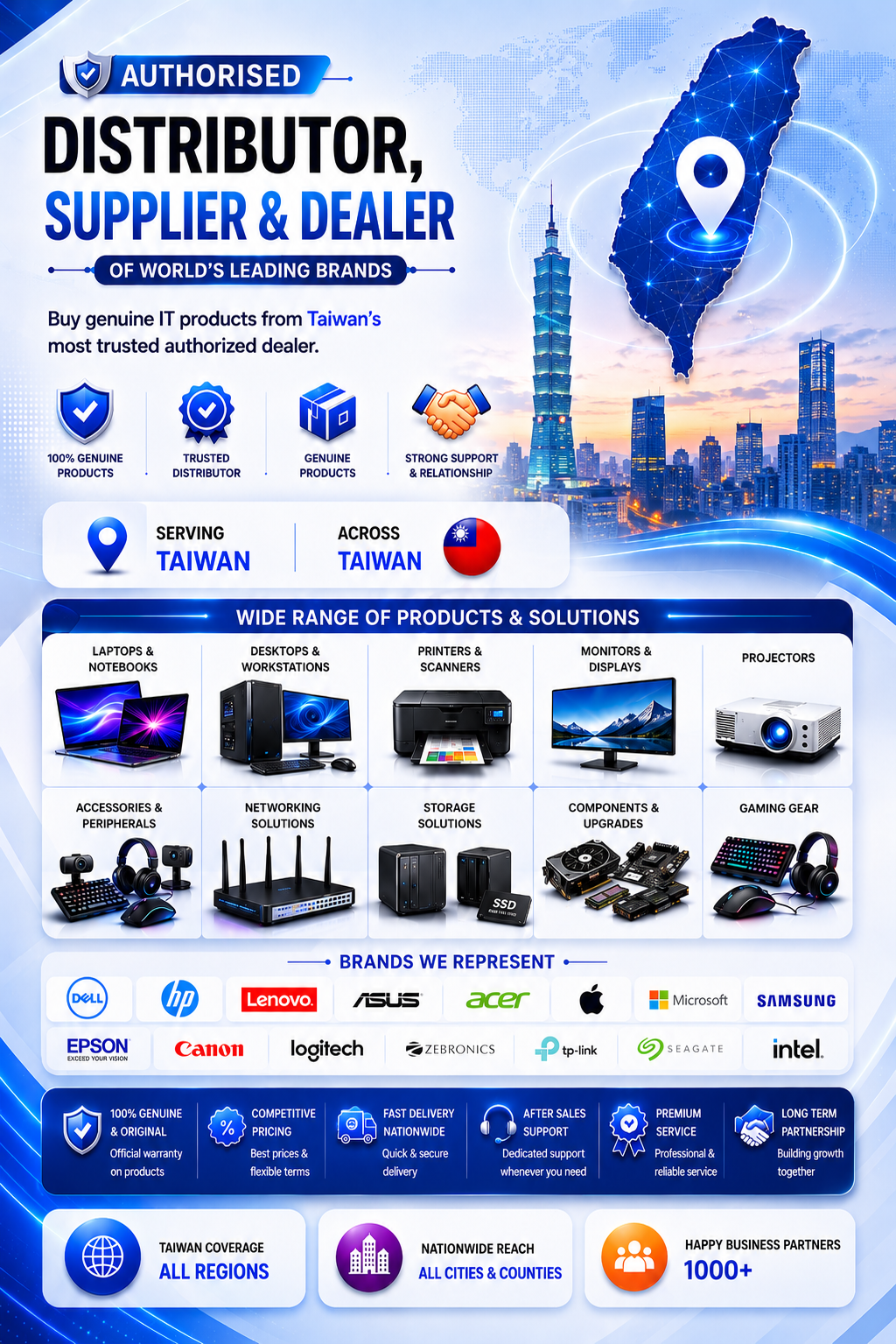 Authorized Dealers & Distributors in Taiwan - Apple, HP, Dell, Lenovo, Acer, Logitech, Epson, Zebronics - Sunlite Systems
