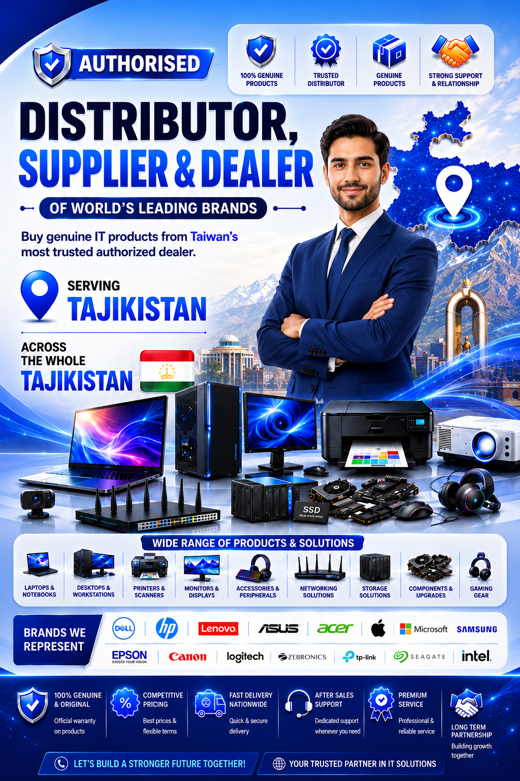 Authorized Dealers & Distributors in Tajikistan - Apple, HP, Dell, Lenovo, Acer, Logitech, Epson, Zebronics - Sunlite Systems