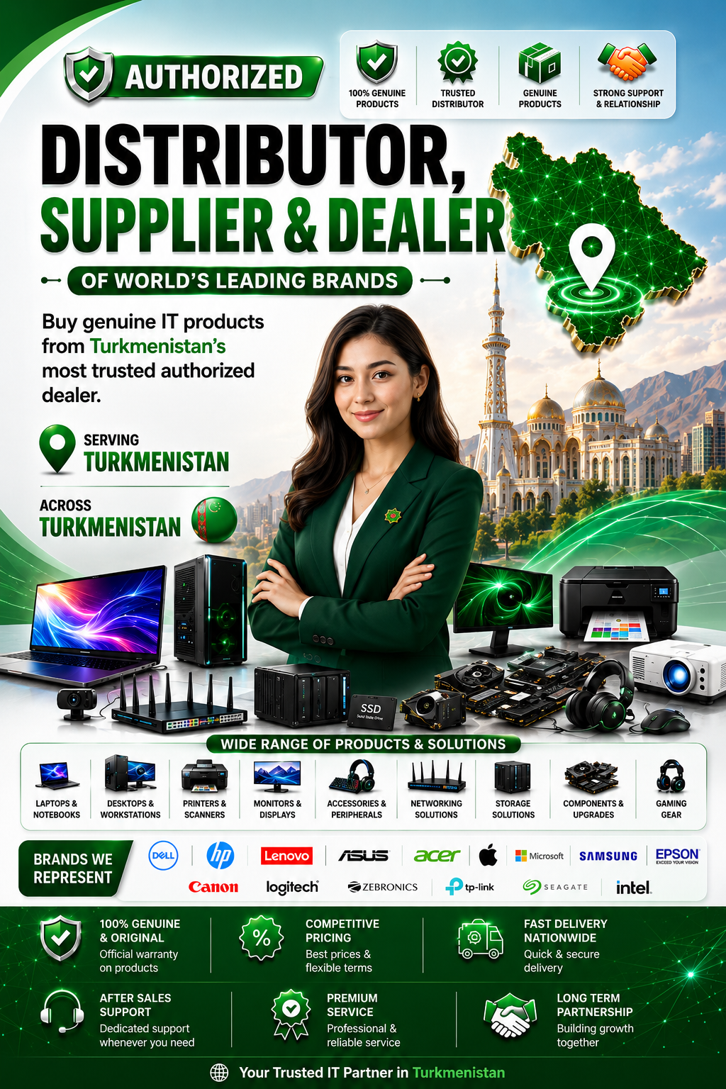 Authorized Dealers & Distributors in Turkmenistan - Apple, HP, Dell, Lenovo, Acer, Logitech, Epson, Zebronics - Sunlite Systems