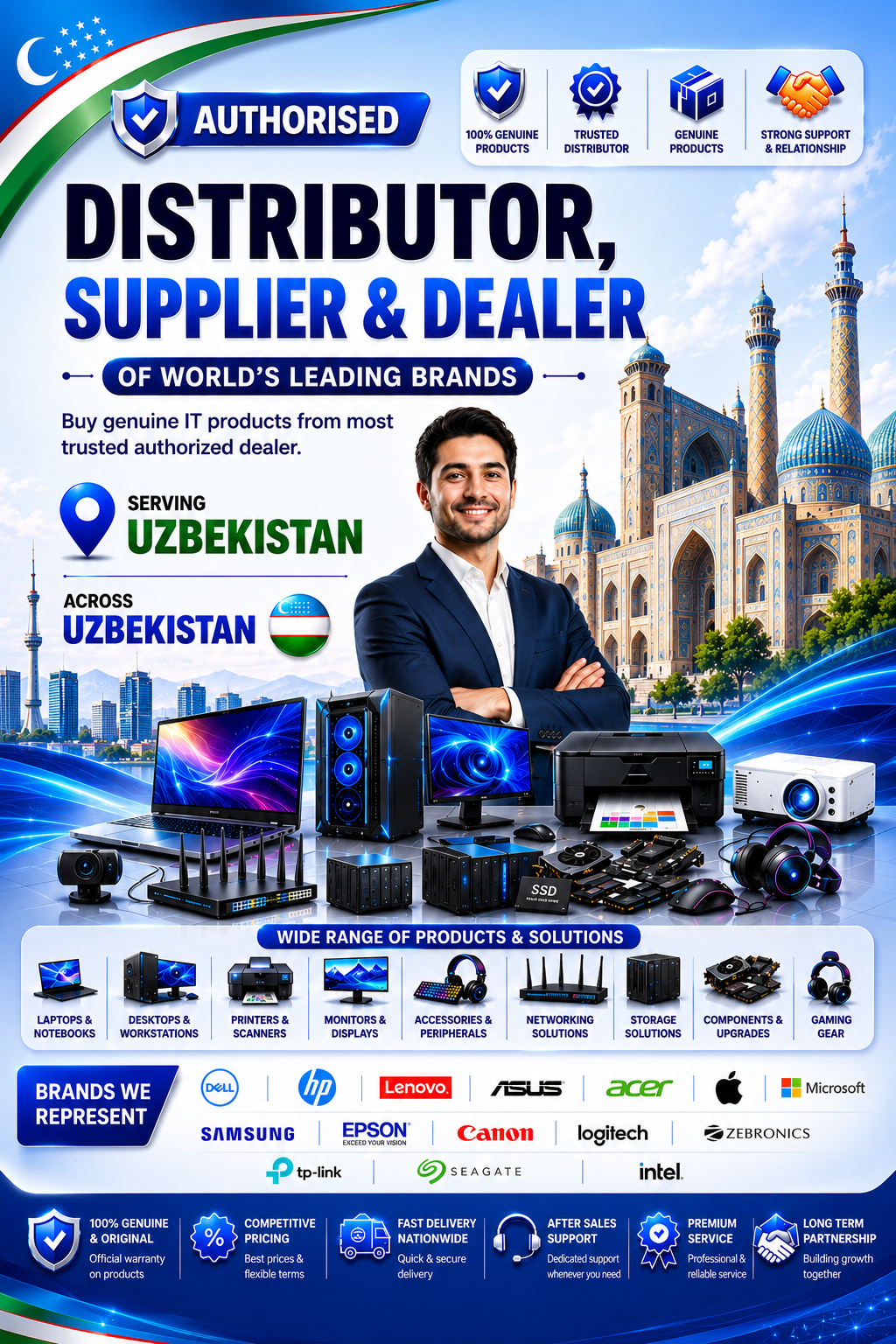Authorized Dealers & Distributors in Uzbekistan - Apple, HP, Dell, Lenovo, Acer, Logitech, Epson, Zebronics - Sunlite Systems